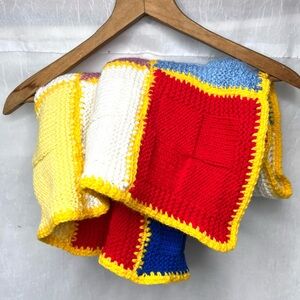 Vintage Afghan Crochet Granny Patchwork Blanket Rainbow Patch Handmade Square